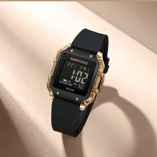 NAVIFORCE Fashion Women's Watches Multifunctional Digital Watch Date Week Display 5ATM Waterproof Silicone Strap Watch For Lady